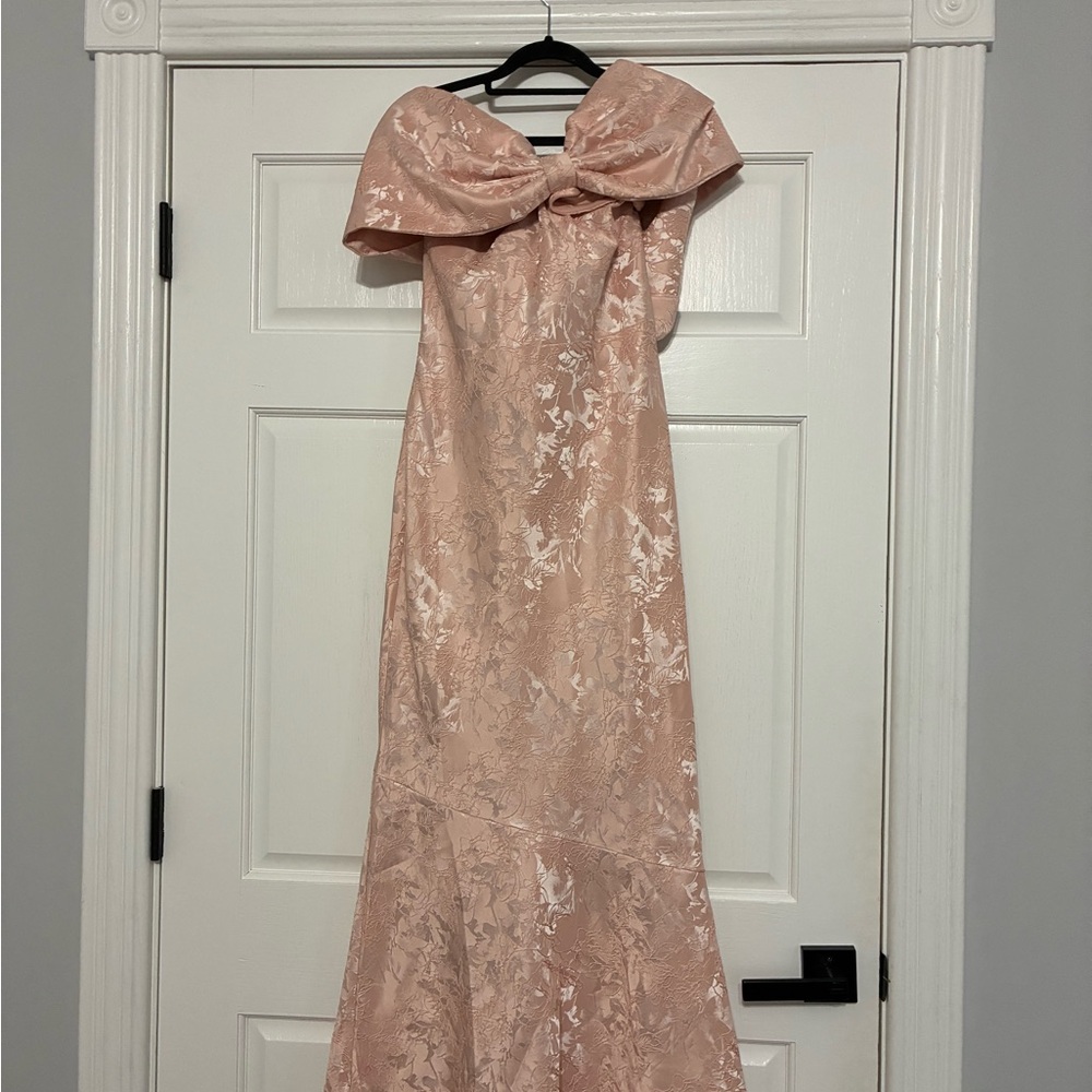 Elegant Peach  Bow Evening Gown